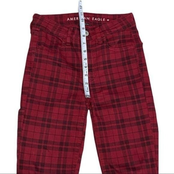 American Eagle Plaid Red/ Black Next Level Stretch Jeans Size 2 - Picture 4 of 12